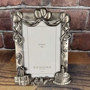Happy Birthday Pewter Photo Frame 4 X 6 Picture Sonoma Lifestyle Cake Balloons
